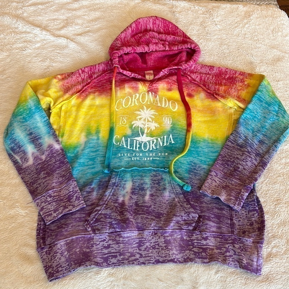 Tie-Dye Coronado California Printed Hooded Sweatshirt large